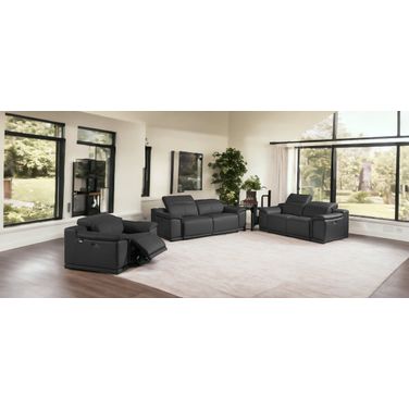 Three Piece Indoor Italian Leather Six Person Seating Set In Dark Gray