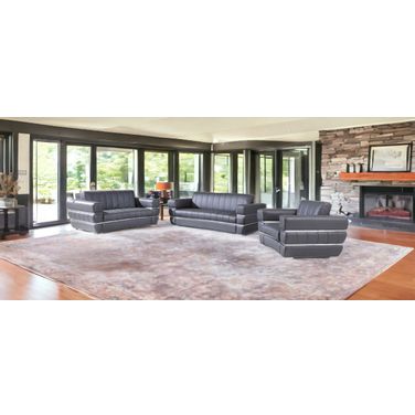 Three Piece Indoor Italian Leather Six Person Seating Set In Dark Gray
