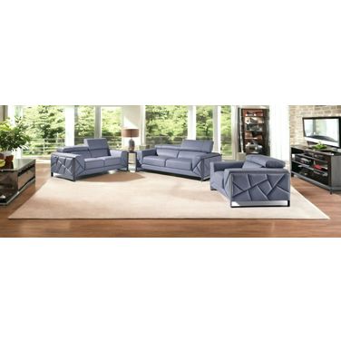 Three Piece Indoor Italian Leather Six Person Seating Set In Light Blue