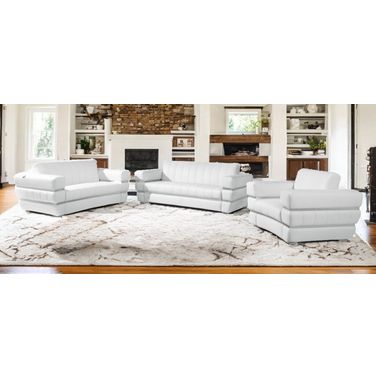 Three Piece Indoor Italian Leather Six Person Seating Set In White