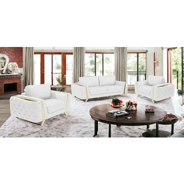 Three Piece Indoor Italian Leather Six Person Seating Set In White