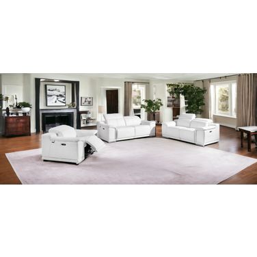 Three Piece Indoor Italian Leather Six Person Seating Set In White
