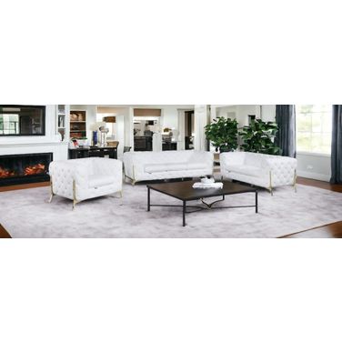 Three Piece Indoor Italian Leather Six Person Seating Set In White