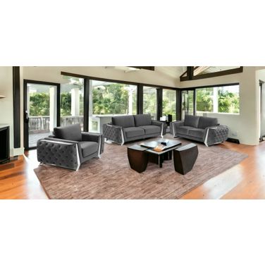 Three Piece Indoor Velvet Six Person Seating Set In Dark Gray