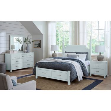 Tide and Timber Pencil Poster Bedroom Set With Footboard Storage In Blue