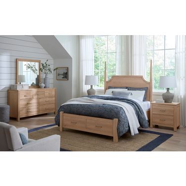 Tide and Timber Pencil Poster Bedroom Set With Footboard Storage In Natural