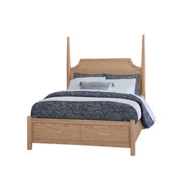 Tide and Timber Queen Pencil Poster Bed With Footboard Storage In Natural