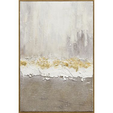 Timeless Gilded Strata - 47" x 32" - Hand-Painted Canvas In Taupe and Ivory
