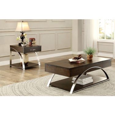 Tioga Espresso And Brushed Chrome Metal Lift Top Occasional Table Set