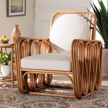 Tiramisu Rattan Arm Chair In Light Honey and White