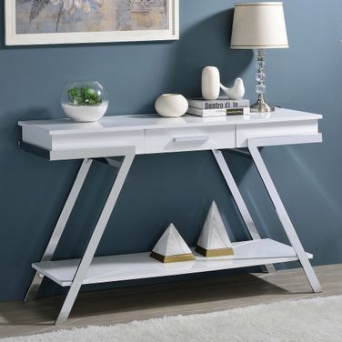 Titus Sofa Table In White and Chrome