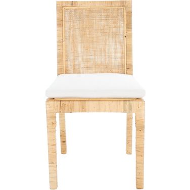 Tojo Cane Dining Chair W and Cushion Set of 2 in Natural and White