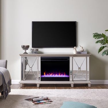 Toppington Mirrored Fireplace Media Console In Silver FC1010356