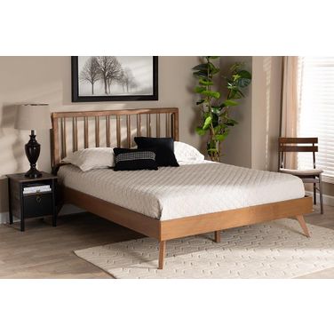 Toru Mid-Century Modern Ash Walnut Finished Wood King Size Platform Bed