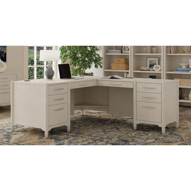 Towne Executive Wood Double Pedestal L-Desk In White