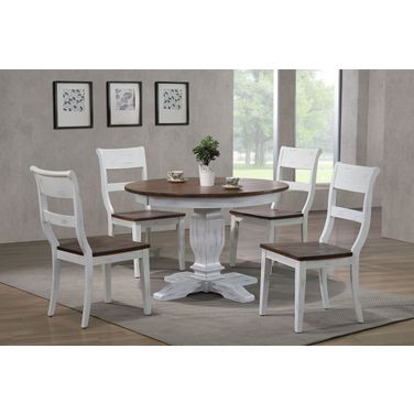 Transitional 5-Piece Dining Set In Distressed Cocoa Brown and Cotton White