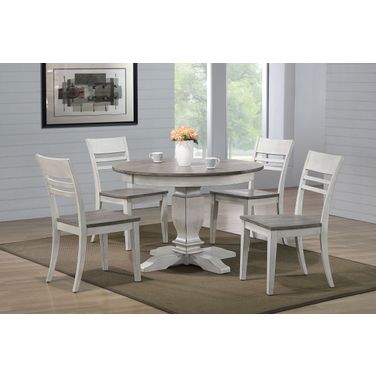Transitional Ladder Back 5-Piece Dining Set In Ash and Stormy White