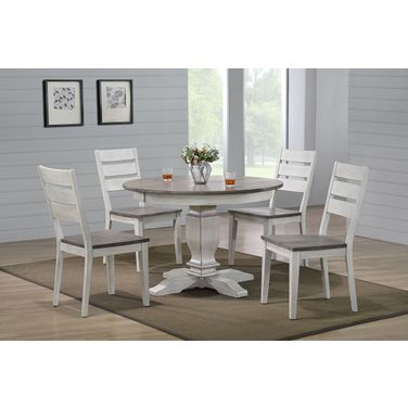 Transitional Table With Contemporary Ladder Back Chairs 5-Piece Dining Set In Ash and Stormy White