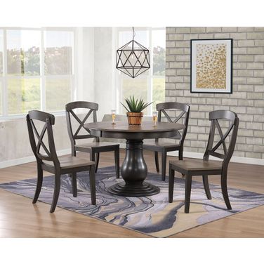 Transitional X-Back 5-Piece Bella Dining Set In Grey Stone and Black Stone