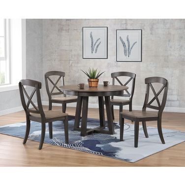 Transitional X-Back 5-Piece Cross Pedestal Dining Set In Grey Stone and Black Stone
