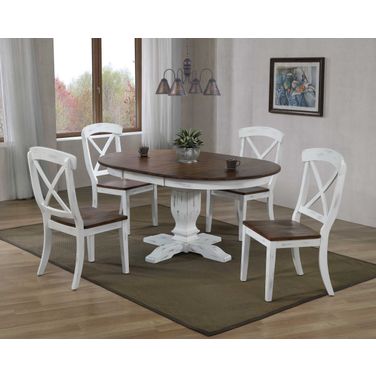 Transitional X-Back 5-Piece Dining Set In Distressed Cocoa Brown and Cotton White