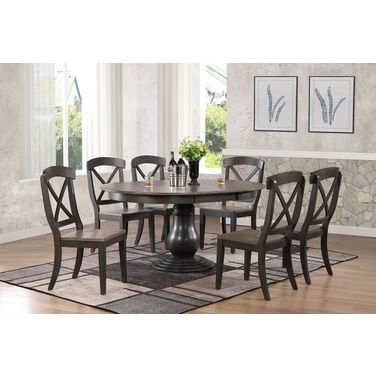 Transitional X-Back 7-Piece Bella Dining Set In Grey Stone and Black Stone