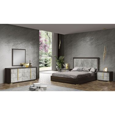 Travertine Wenge Veneer Platform Bedroom Set