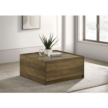 Travon 31.5 Inch Square Coffee Table with 2 Drawers In Oak