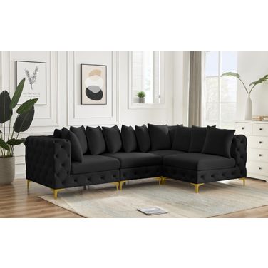 Tremblay Velvet 4 Piece Modular Sectional In Black