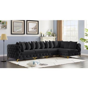 Tremblay Velvet 5 Piece Modular Sectional In Black