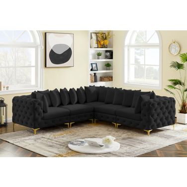 Tremblay Velvet 5 Piece Modular Sectional In Black