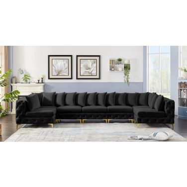 Tremblay Velvet 7 Piece Modular Sectional In Black