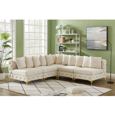 Tremblay Velvet 5 Piece Modular Sectional In Cream