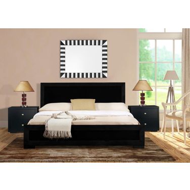 Trent Wooden King Platform Bed in Black with 2 Nightstands
