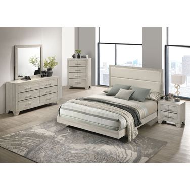 Trenton Wood Panel Bedroom Set In Rustic Cream