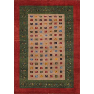 Tribal Collection Hand-Knotted Lamb's Wool Area Rug- 5' 1" x 7' 2" In Brown and Red