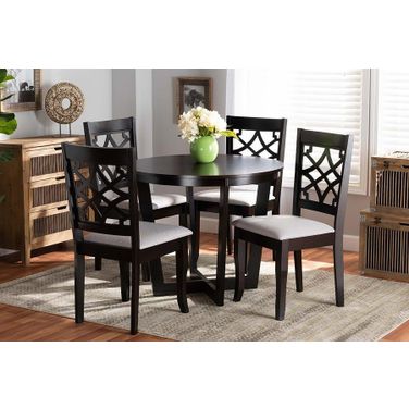 Tricia Modern and Contemporary Grey Fabric Upholstered and Dark Brown Finished Wood 5-Piece Dining Set