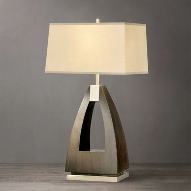 Trina 30 Inch White Linen Shade Table Lamp In Pecan Brushed Nickel