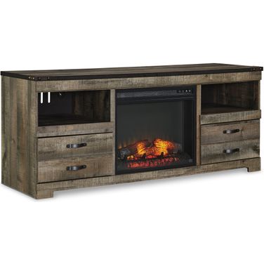 Trinell Brown Lg TV Stand With Fireplace Insert