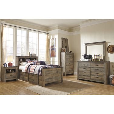 trinell brown dresser Ashley Furniture Trinell Brown King Panel Bedroom Set with Dresser, Mirror and 2 Nightstands