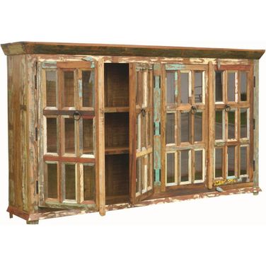 Trinidad 4 Door Glass Buffet In Brown and Multi