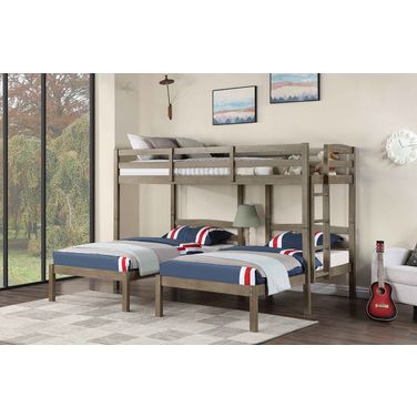 Triple Twin Bunk Bed In Warm Gray