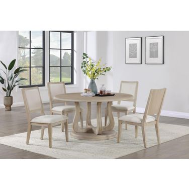 Trofello Round Pedestal Dining Room Set In White Washed