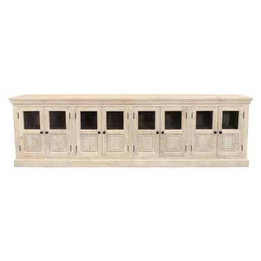 Tropez 8-Door Sideboard with Glass Panels In Distressed White