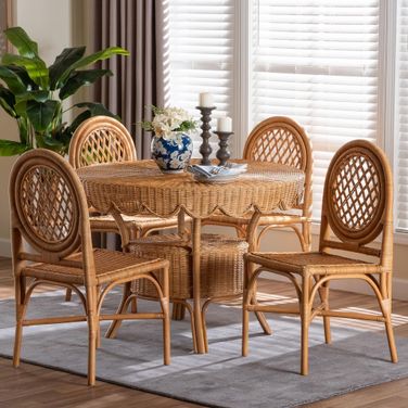 Troy Natural Rattan Dining Set In Light Honey