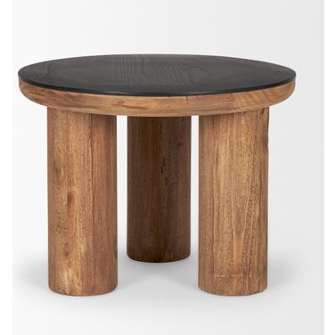Tucson Natural Wood with Round Black Oak Top Side Table In Black