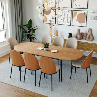 Tule 9 Piece Steel Frame Dining Set In Natural and Beige