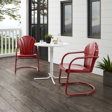 Tulip 3 Piece Retro Outdoor Bistro Set In Dark Red Satin and White Satin
