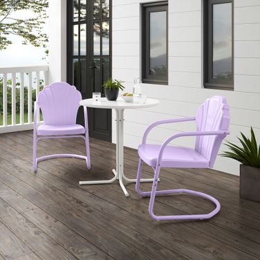 Tulip 3 Piece Retro Outdoor Bistro Set In Lavender Gloss and White Satin