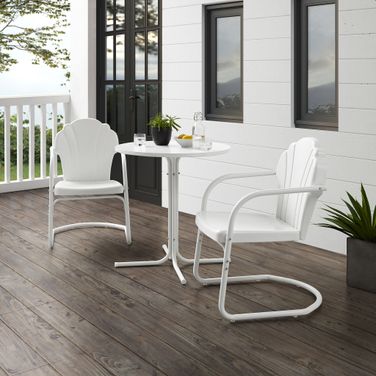 Tulip 3 Piece Retro Outdoor Bistro Set In White Satin